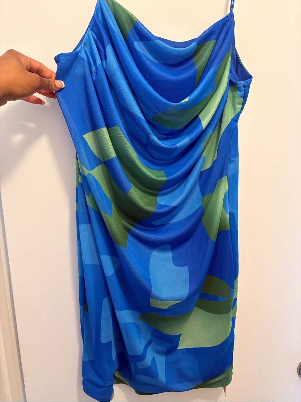 Blue & Green Cowl Neck Slip Dress